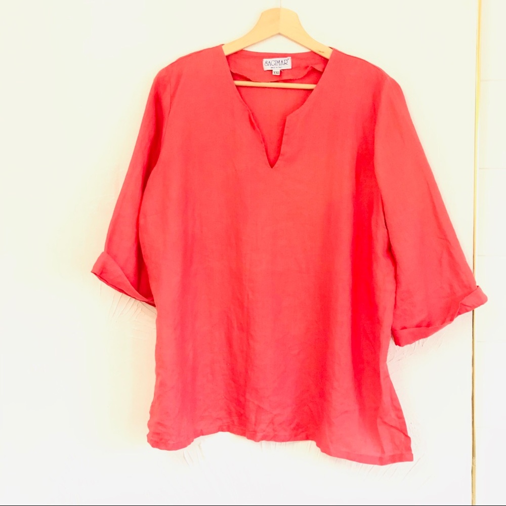 Sagimar Bright Coral Italian Linen Tunic - Women’s XXL